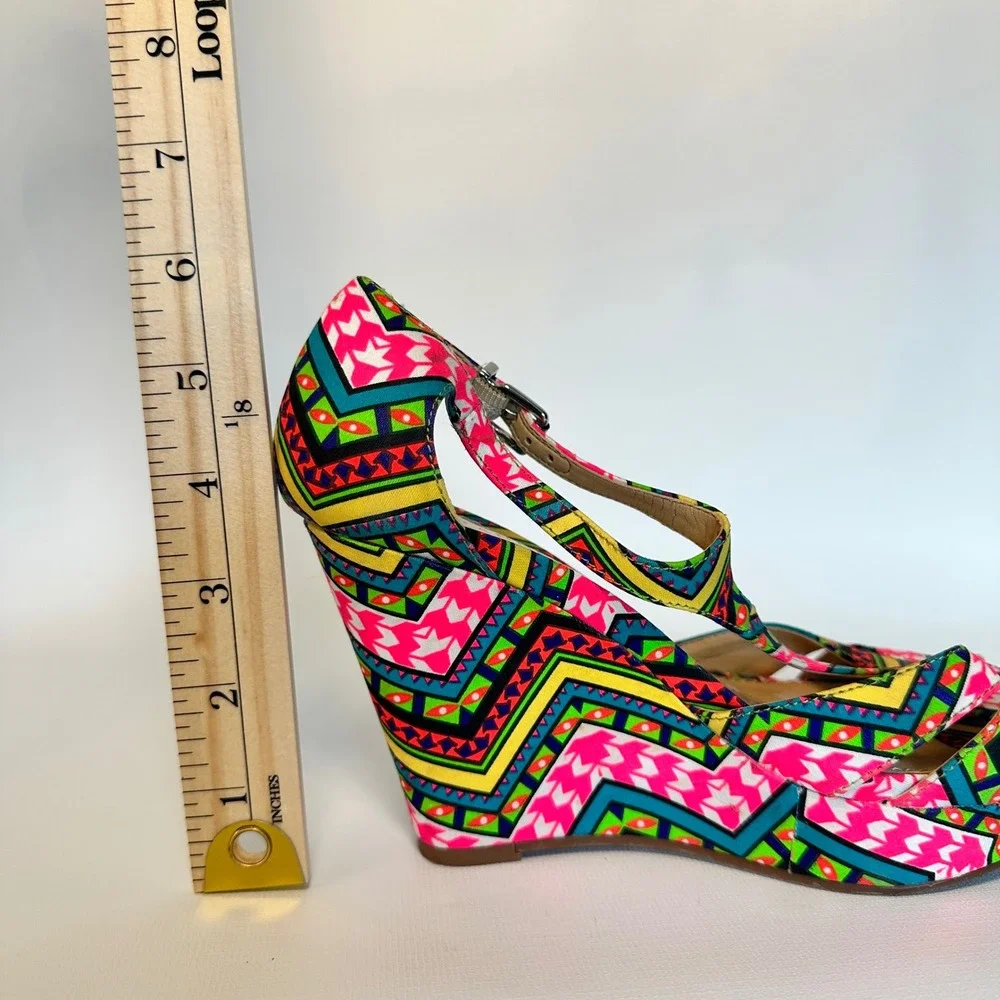 Gianni Bini Wedges‎ Size 6.5M Colorful Fabric Platform Ankle Strap Heels Shoes